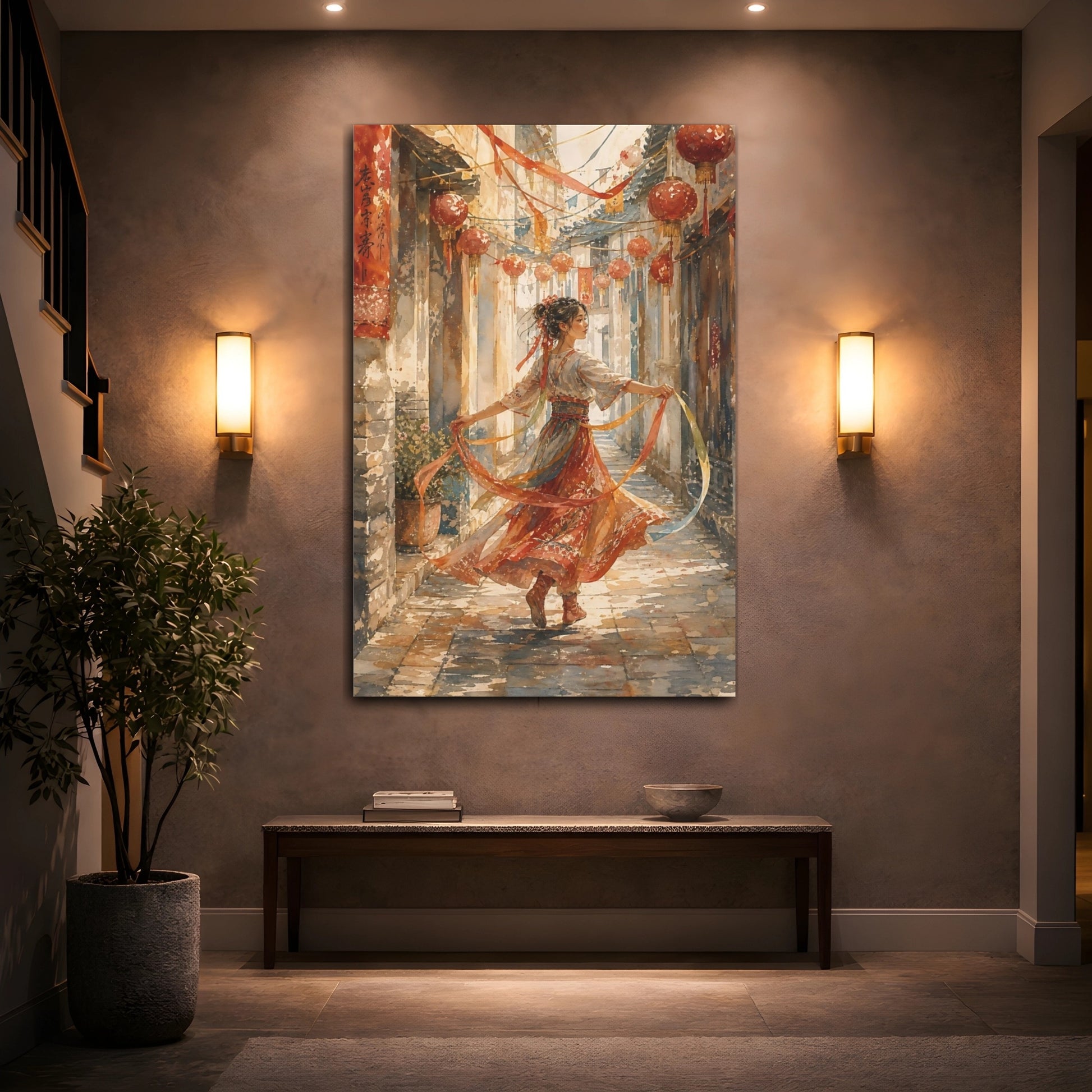 Mockup 2. Dance Among Lanterns shown as canvas print