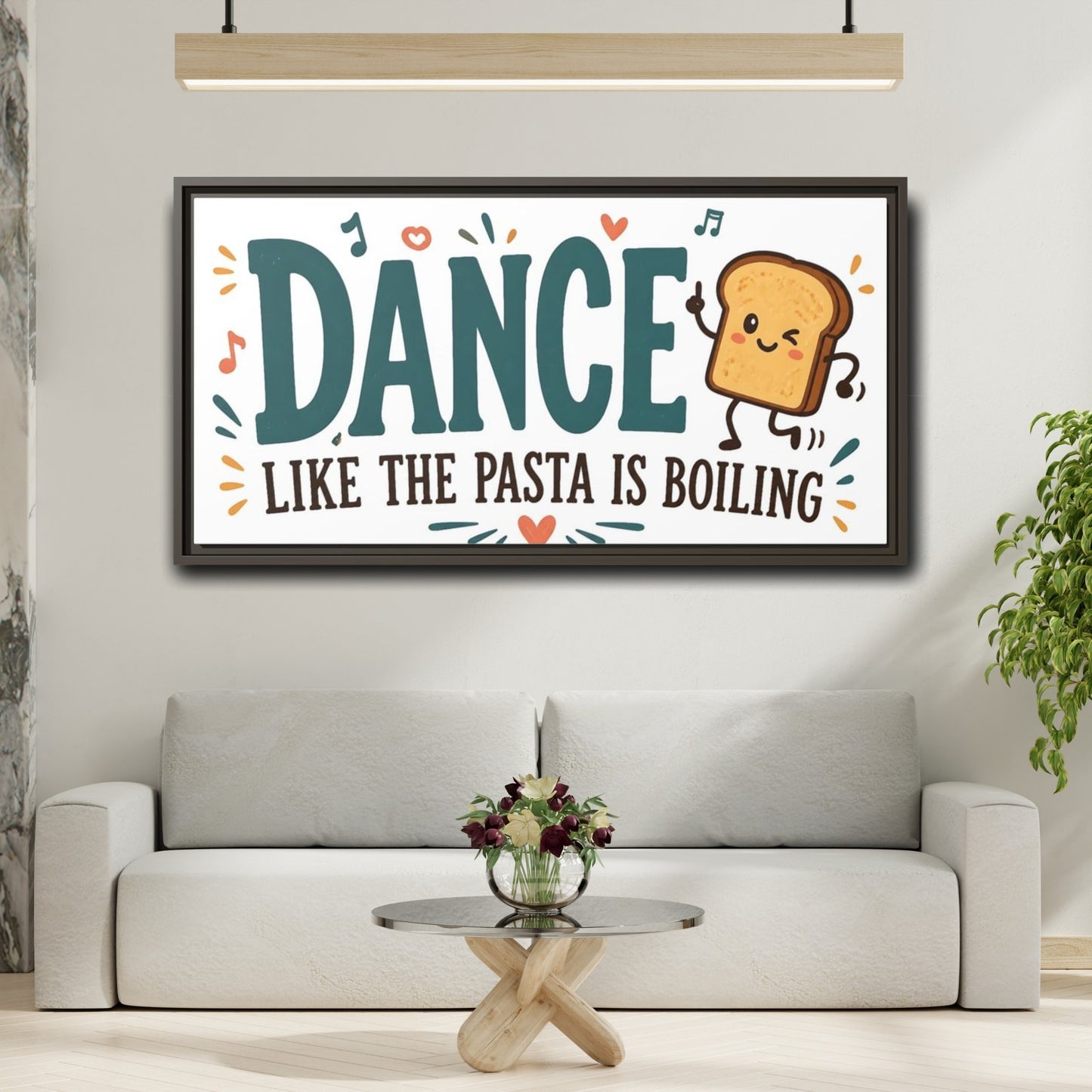 Mockup 2. Dance Like The Pasta Is Boiling shown as framed canvas print