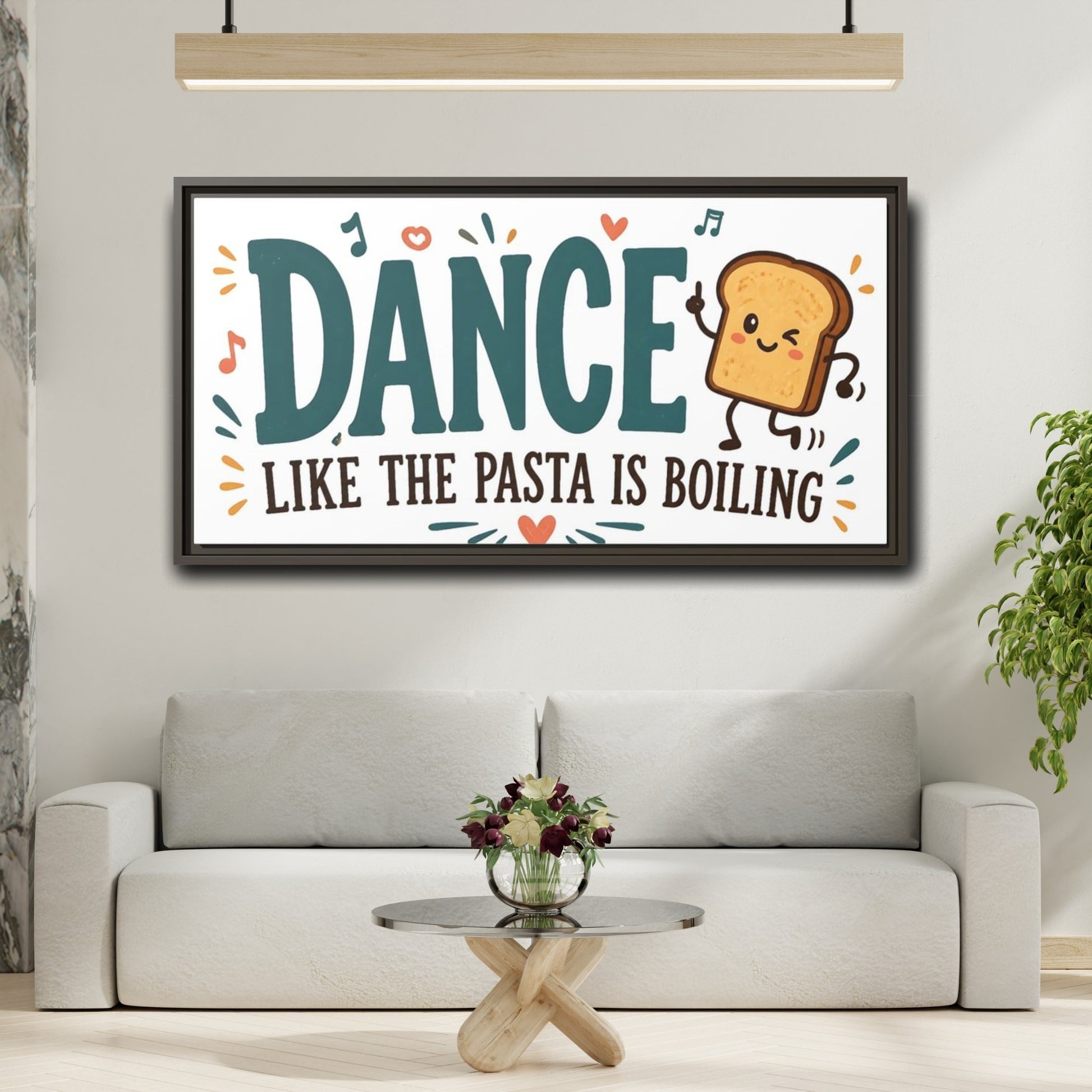 Mockup 2. Dance Like The Pasta Is Boiling shown as framed canvas print
