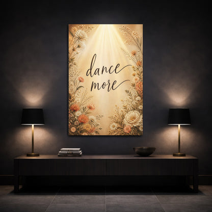 Mockup 3. Dance More Floral Quote shown as canvas print