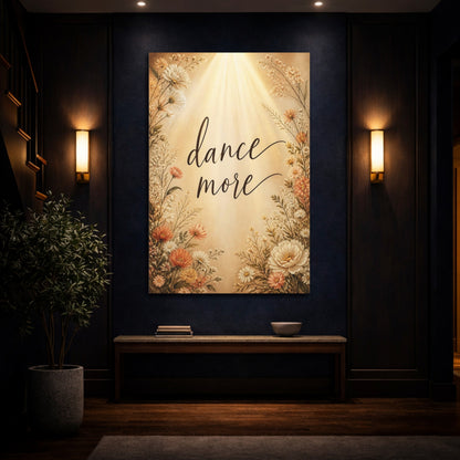 Mockup 4. Dance More Floral Quote shown as canvas print