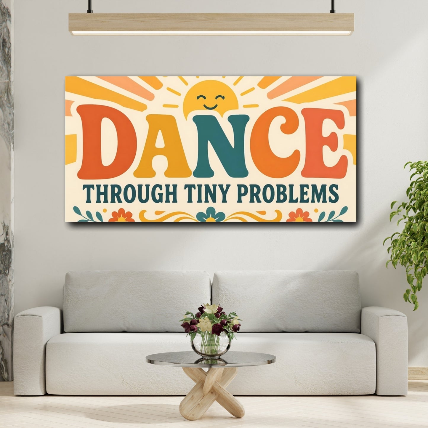Mockup 2. Dance Through Tiny Problems shown as canvas print