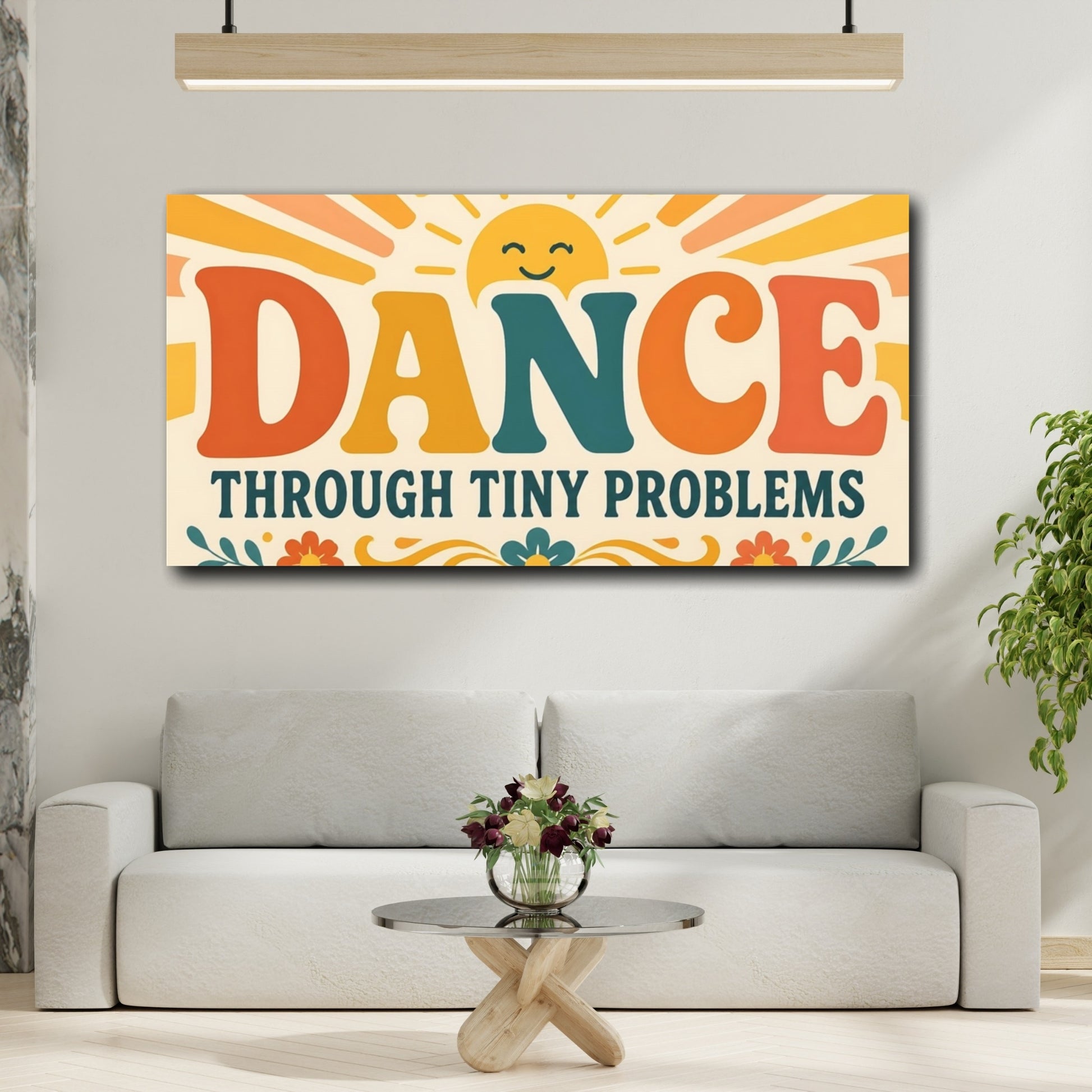Mockup 2. Dance Through Tiny Problems shown as canvas print
