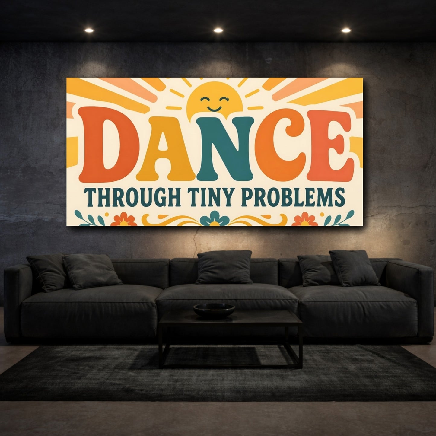 Mockup 3. Dance Through Tiny Problems shown as canvas print