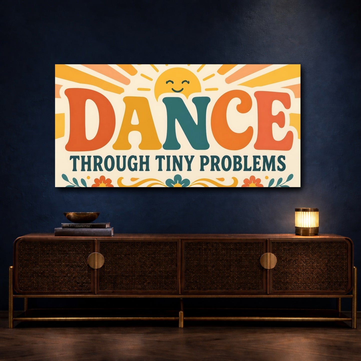 Mockup 4. Dance Through Tiny Problems shown as canvas print