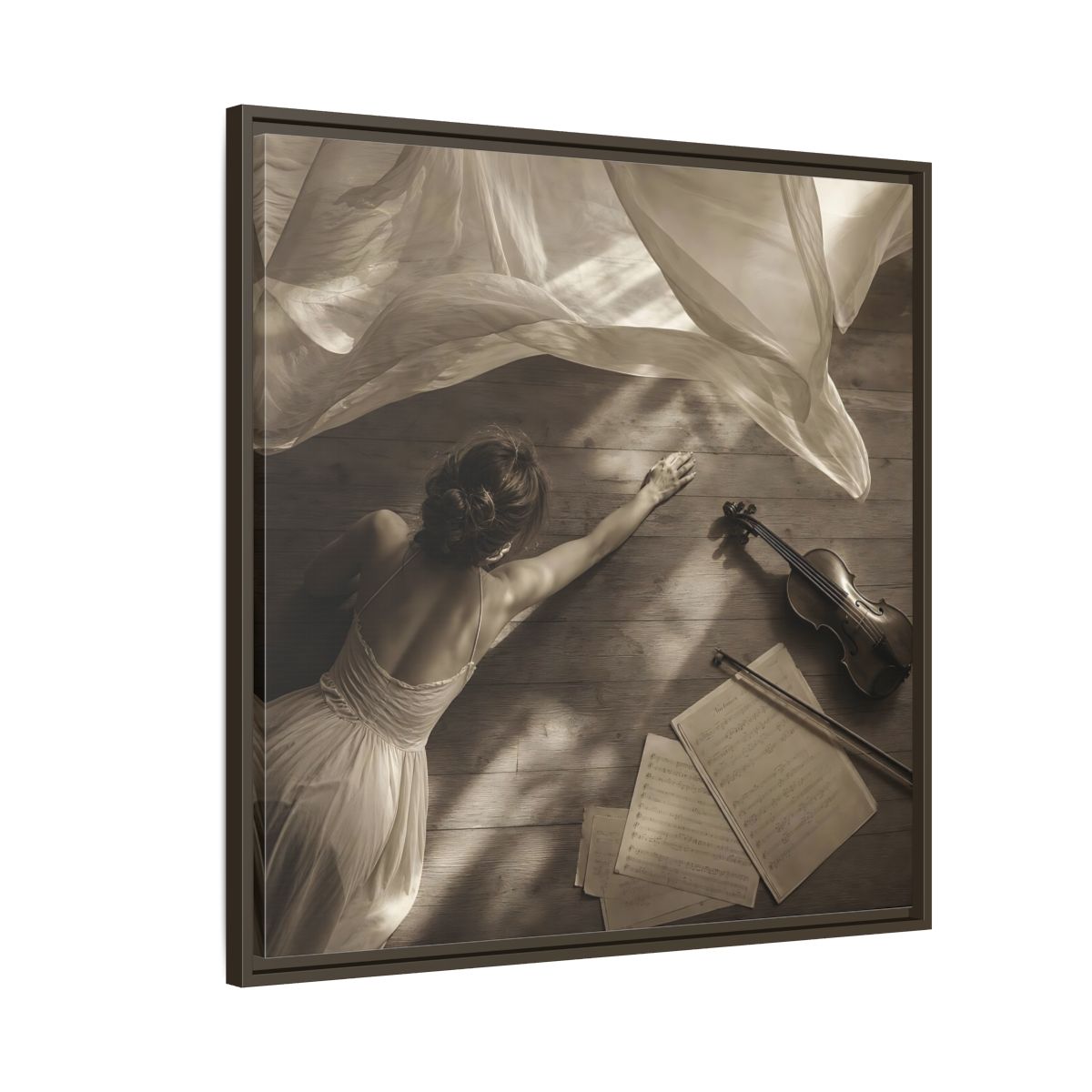 Side Mockup 8. Dancer And Violin shown as framed canvas print