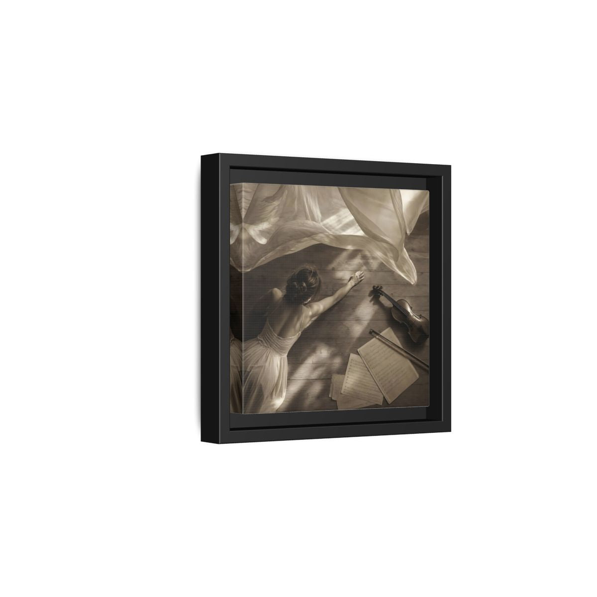 Side Mockup 3. Dancer And Violin shown as framed canvas print