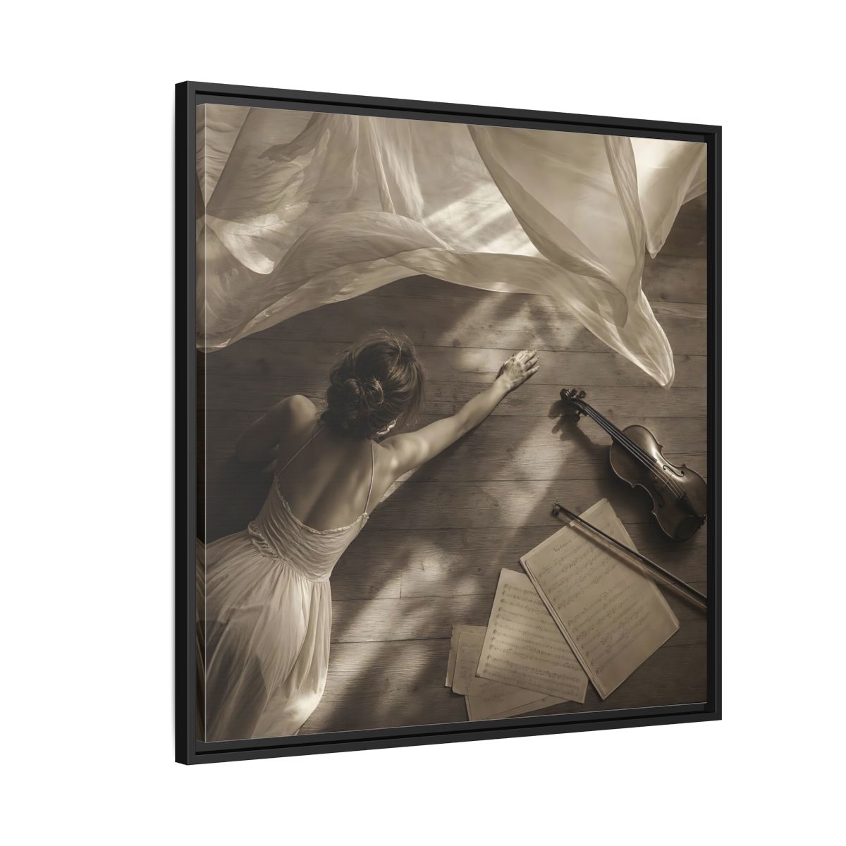 Side Mockup 9. Dancer And Violin shown as framed canvas print