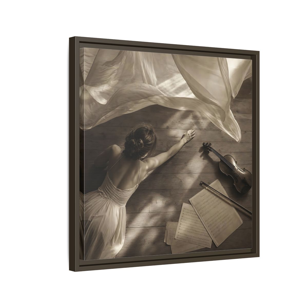 Side Mockup 11. Dancer And Violin shown as framed canvas print