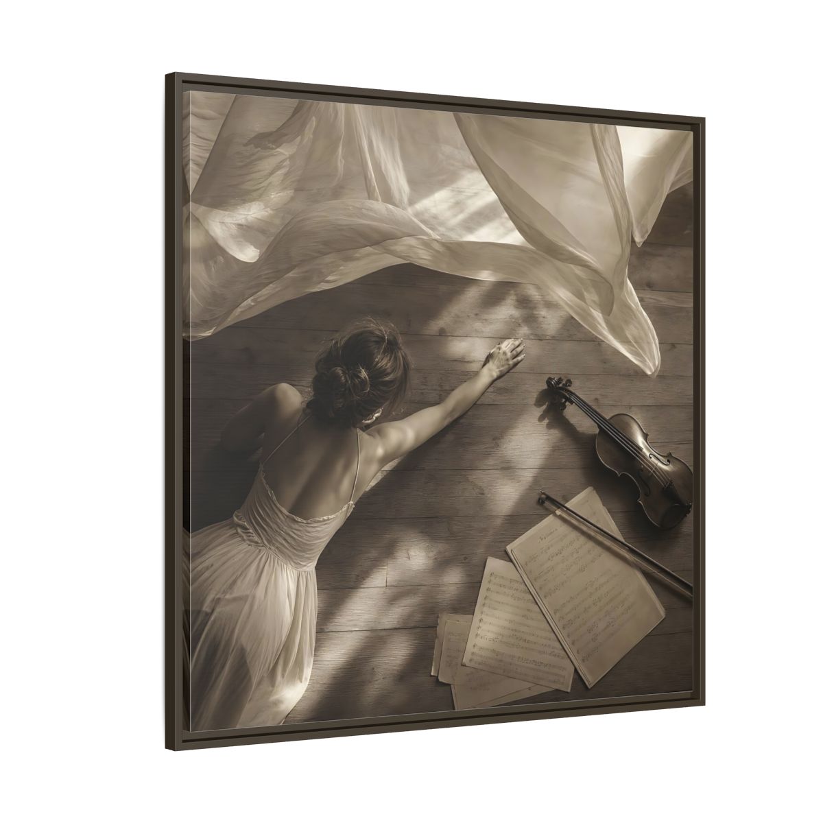 Side Mockup 5. Dancer And Violin shown as framed canvas print