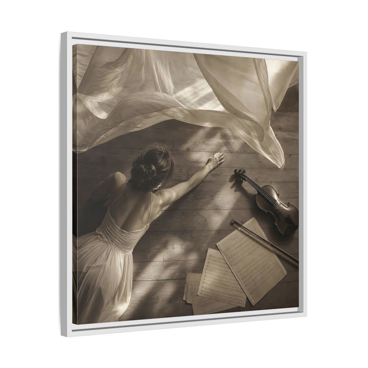 Side Mockup 26. Dancer And Violin shown as framed canvas print