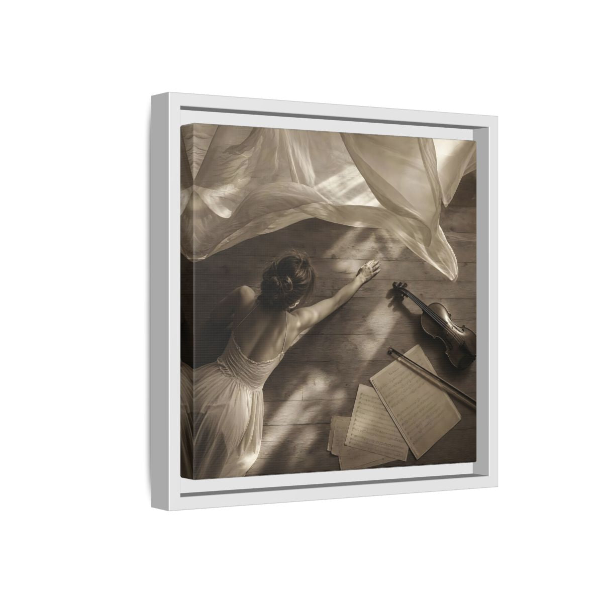 Side Mockup 16. Dancer And Violin shown as framed canvas print