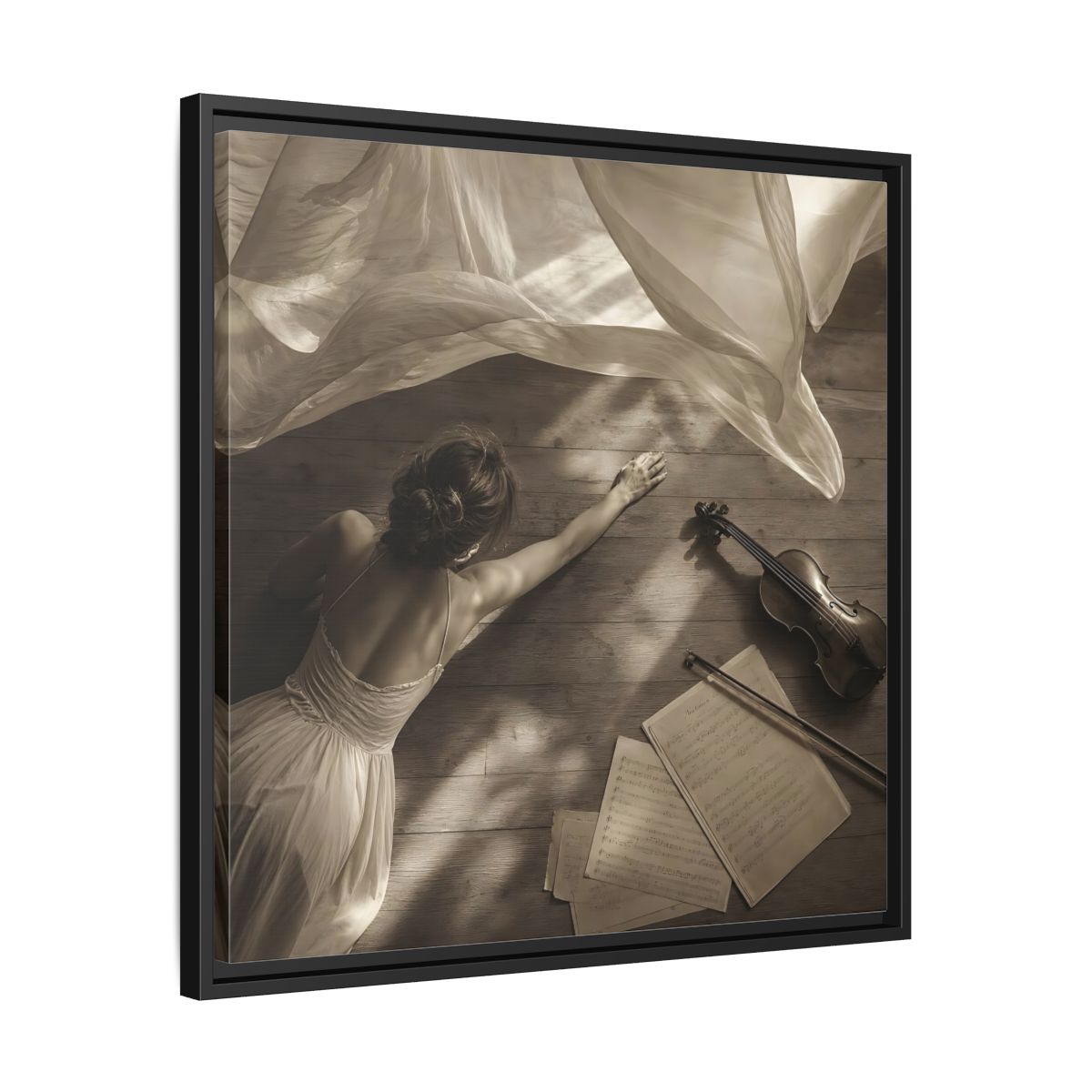 Side Mockup 31. Dancer And Violin shown as framed canvas print