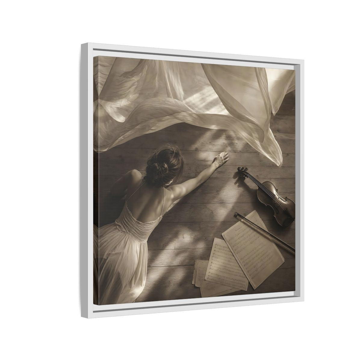 Side Mockup 10. Dancer And Violin shown as framed canvas print
