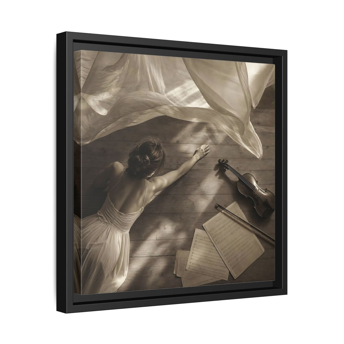 Side Mockup 32. Dancer And Violin shown as framed canvas print