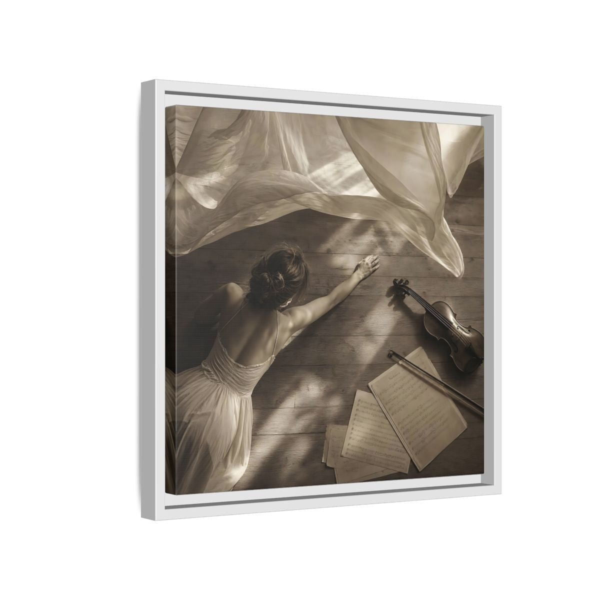Side Mockup 13. Dancer And Violin shown as framed canvas print