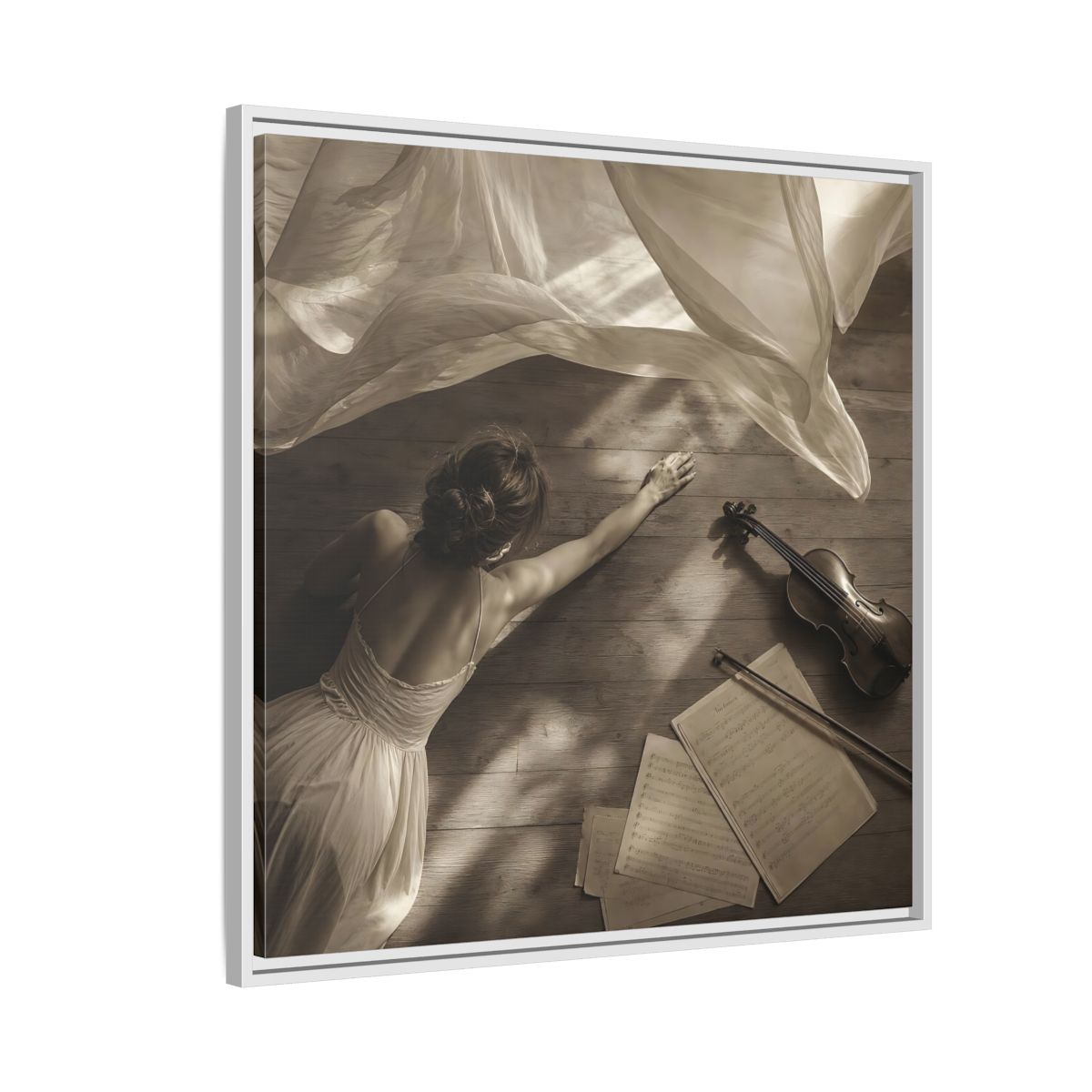 Side Mockup 7. Dancer And Violin shown as framed canvas print