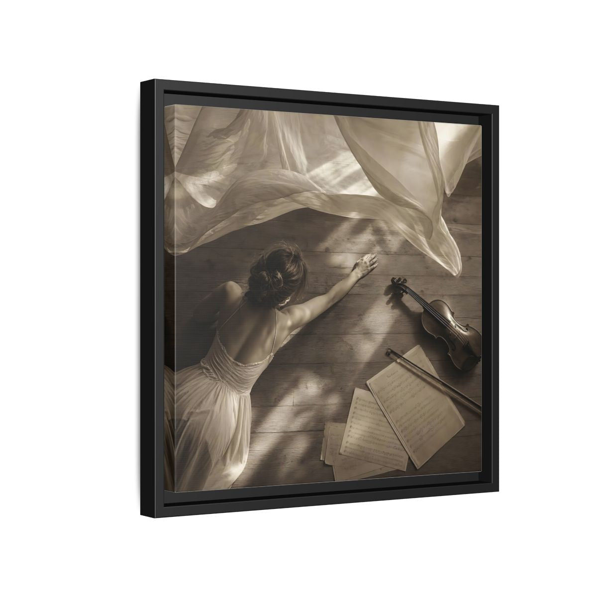Side Mockup 15. Dancer And Violin shown as framed canvas print