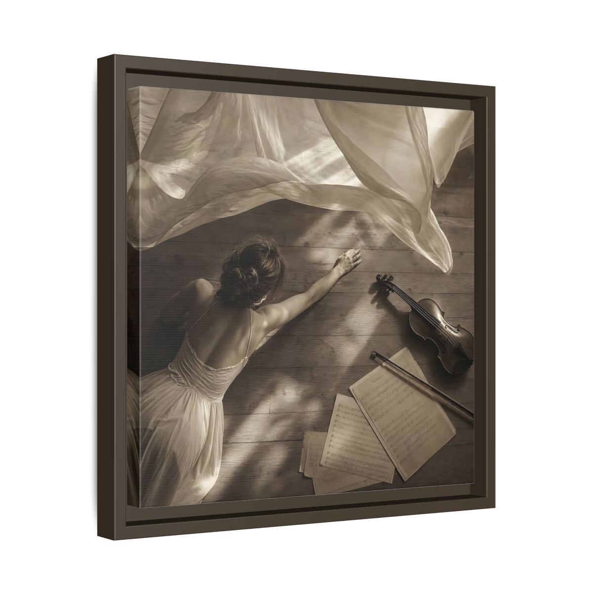Side Mockup 29. Dancer And Violin shown as framed canvas print