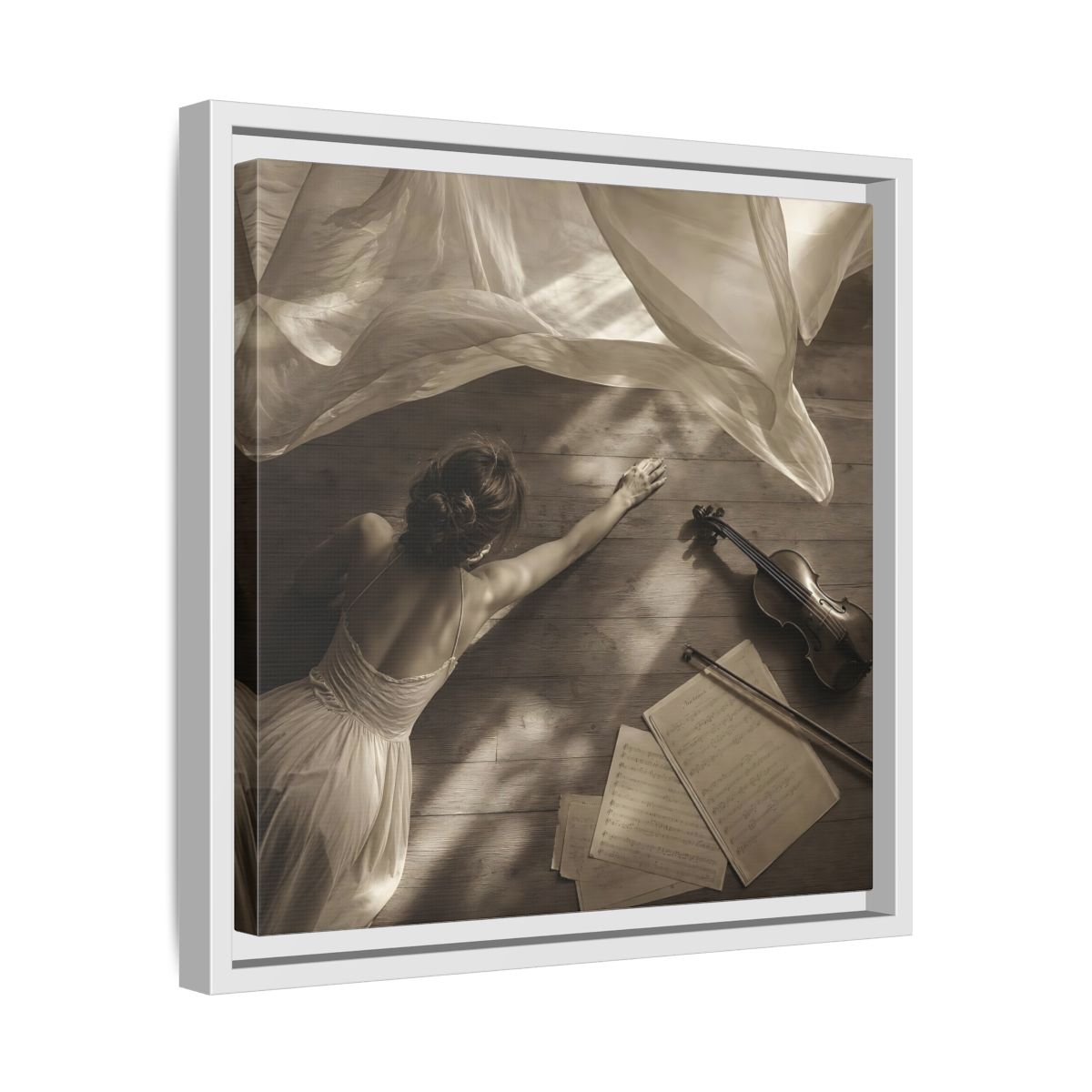 Side Mockup 28. Dancer And Violin shown as framed canvas print