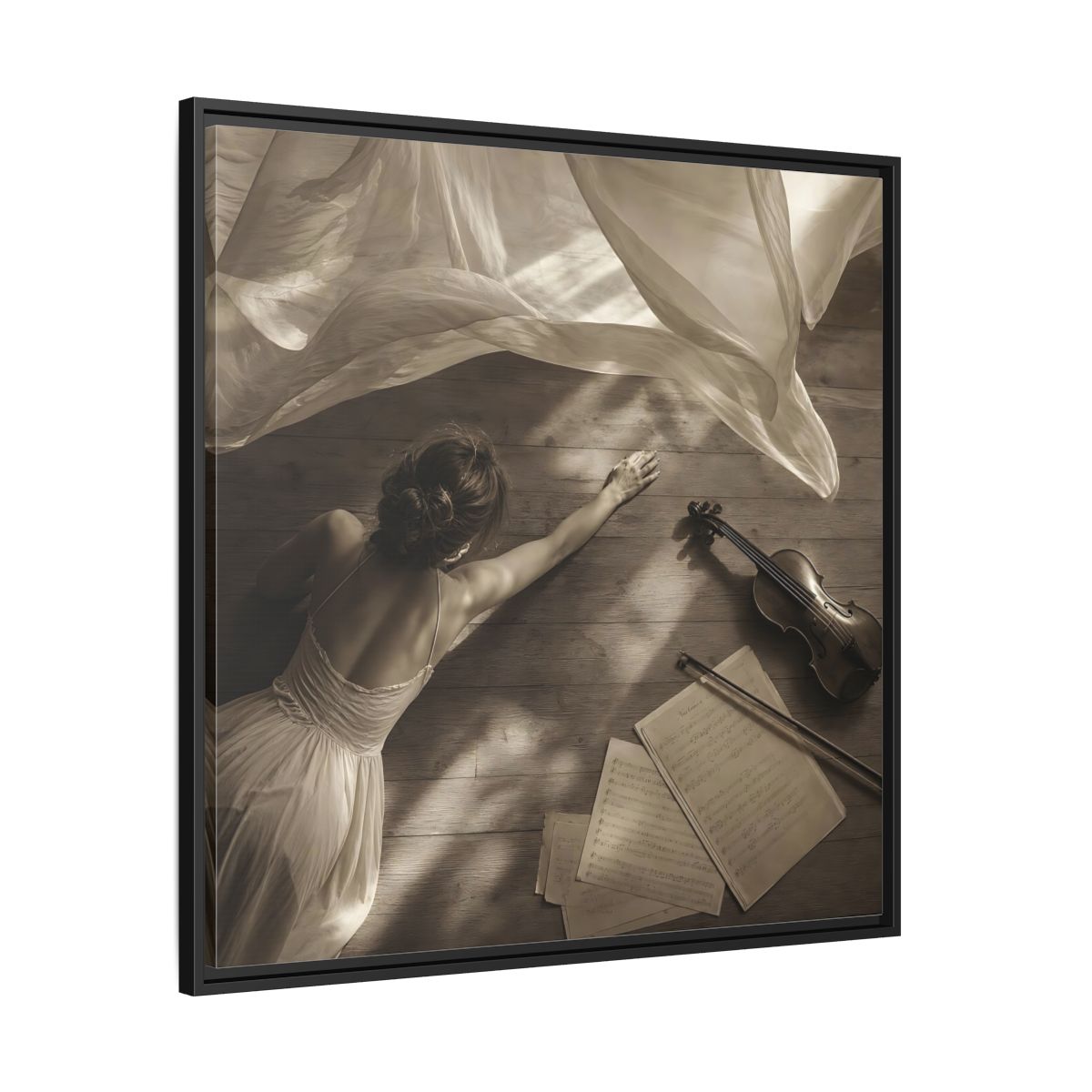 Side Mockup 30. Dancer And Violin shown as framed canvas print