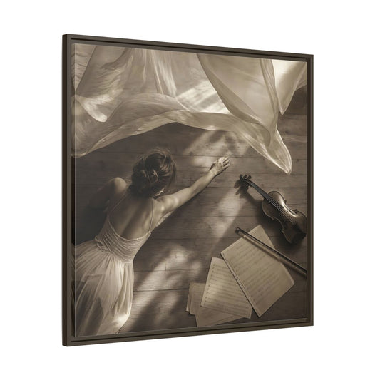 Main Mockup. Dancer And Violin shown as framed canvas print