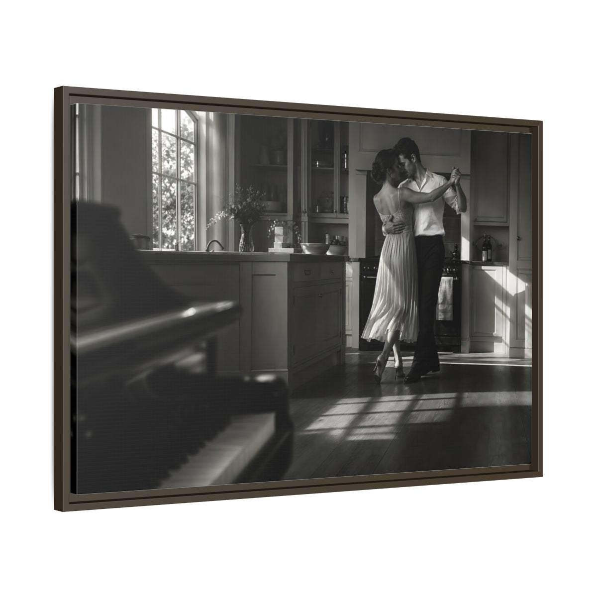 Main Mockup. Dancing In The Kitchen shown as framed canvas print