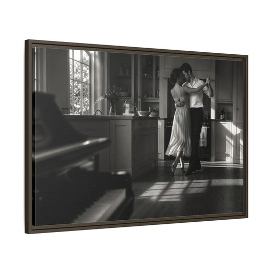 Main Mockup. Dancing In The Kitchen shown as framed canvas print