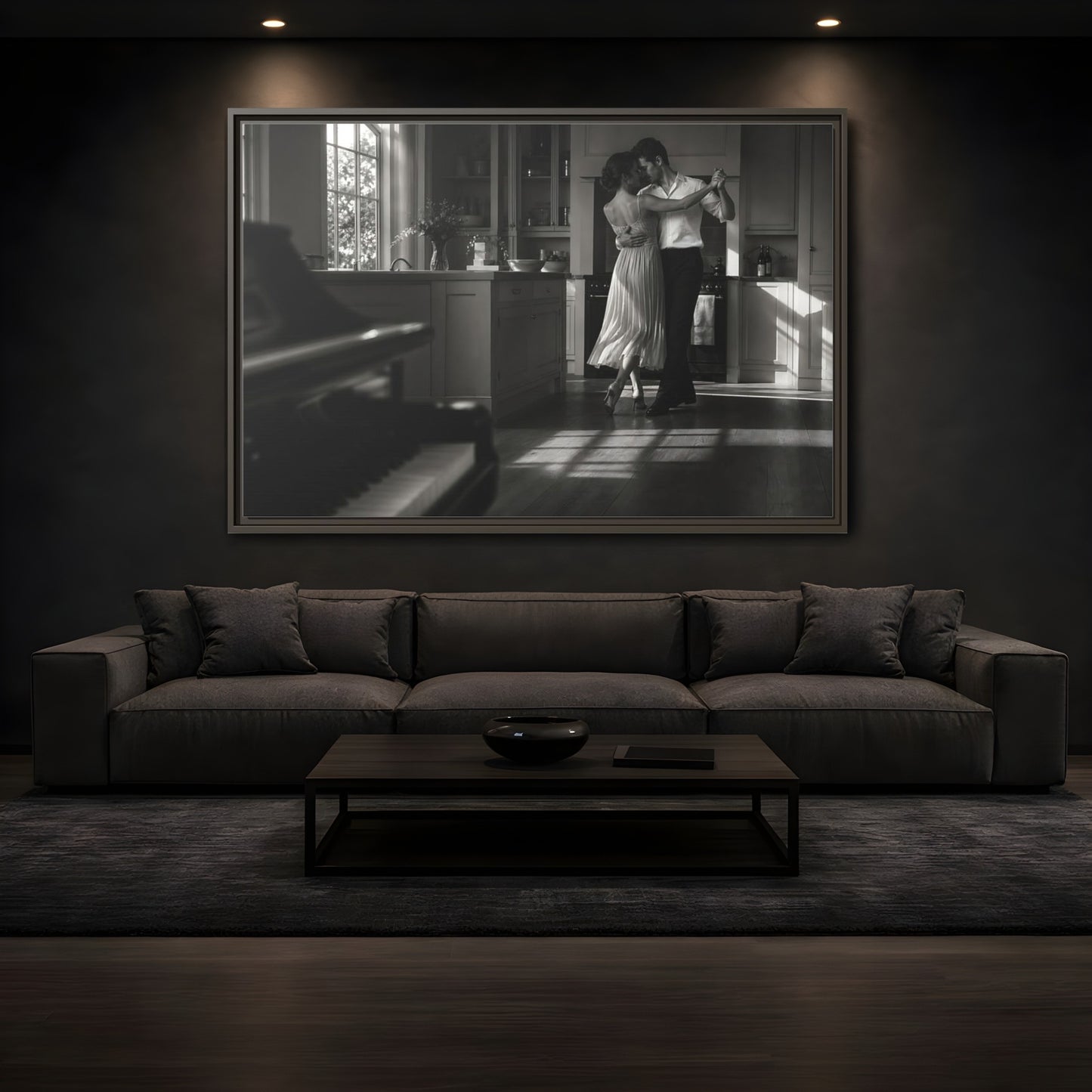 Mockup 3. Dancing In The Kitchen shown as framed canvas print