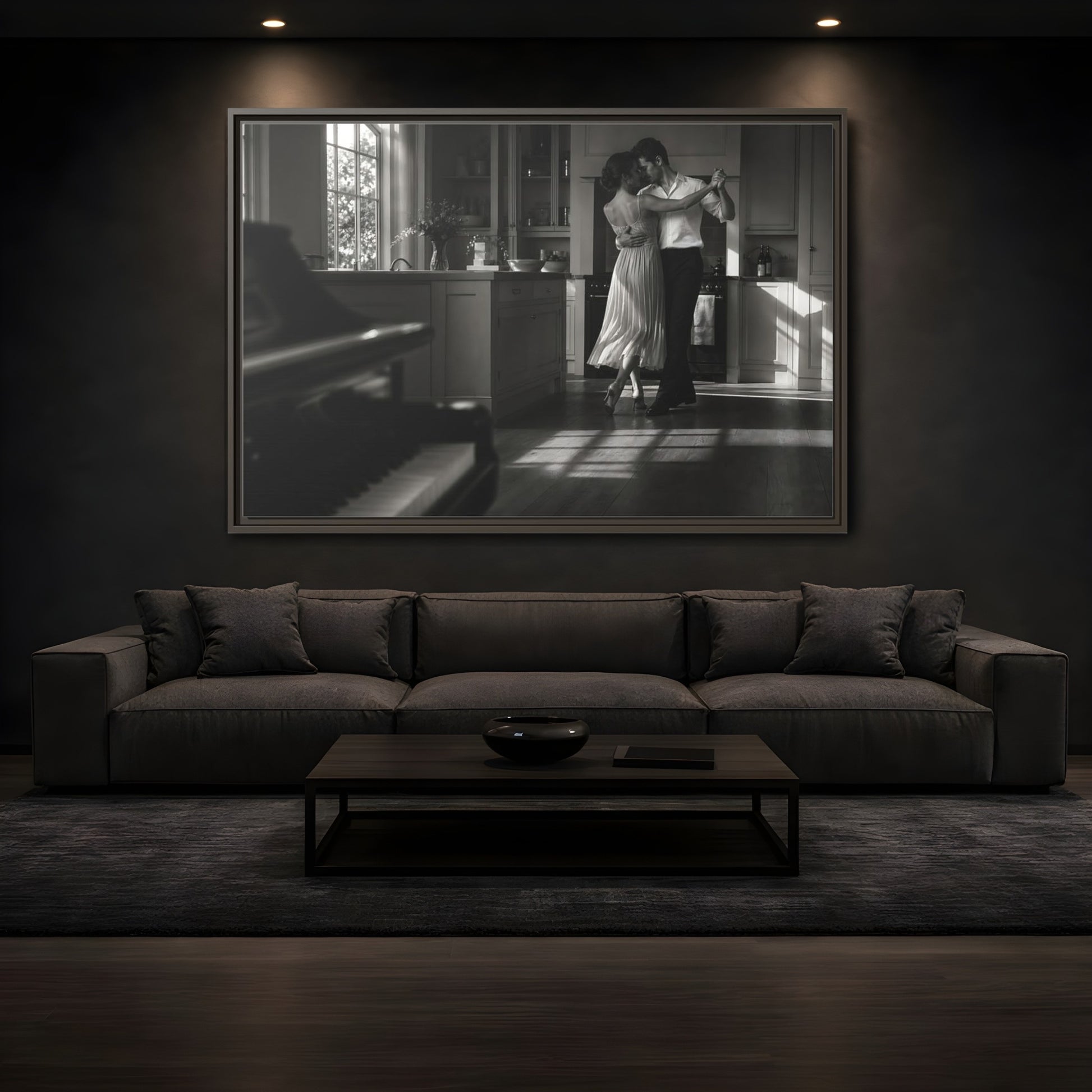 Mockup 3. Dancing In The Kitchen shown as framed canvas print