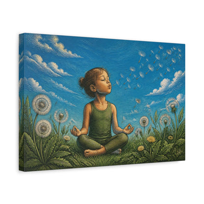 Side Mockup 4. Dandelion Yoga Child shown as canvas print