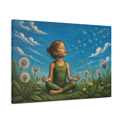 Side Mockup 2. Dandelion Yoga Child shown as canvas print