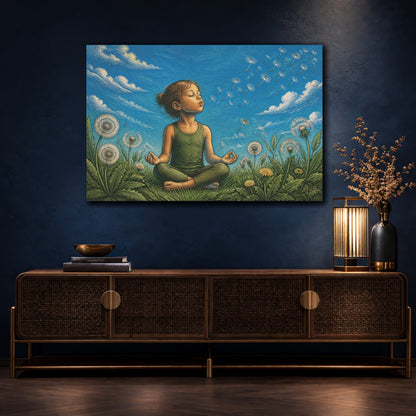 Mockup 4. Dandelion Yoga Child shown as canvas print