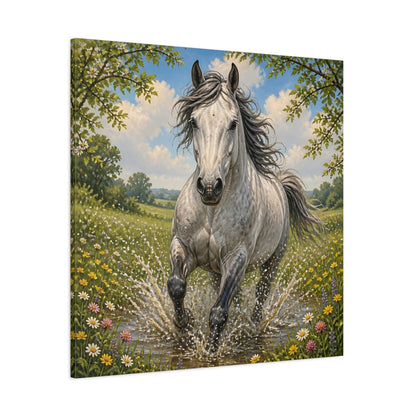 Side Mockup 1. Dapple Gray Horse Animal shown as canvas print