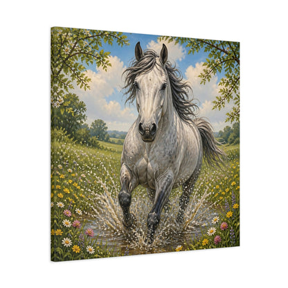 Side Mockup 3. Dapple Gray Horse Animal shown as canvas print