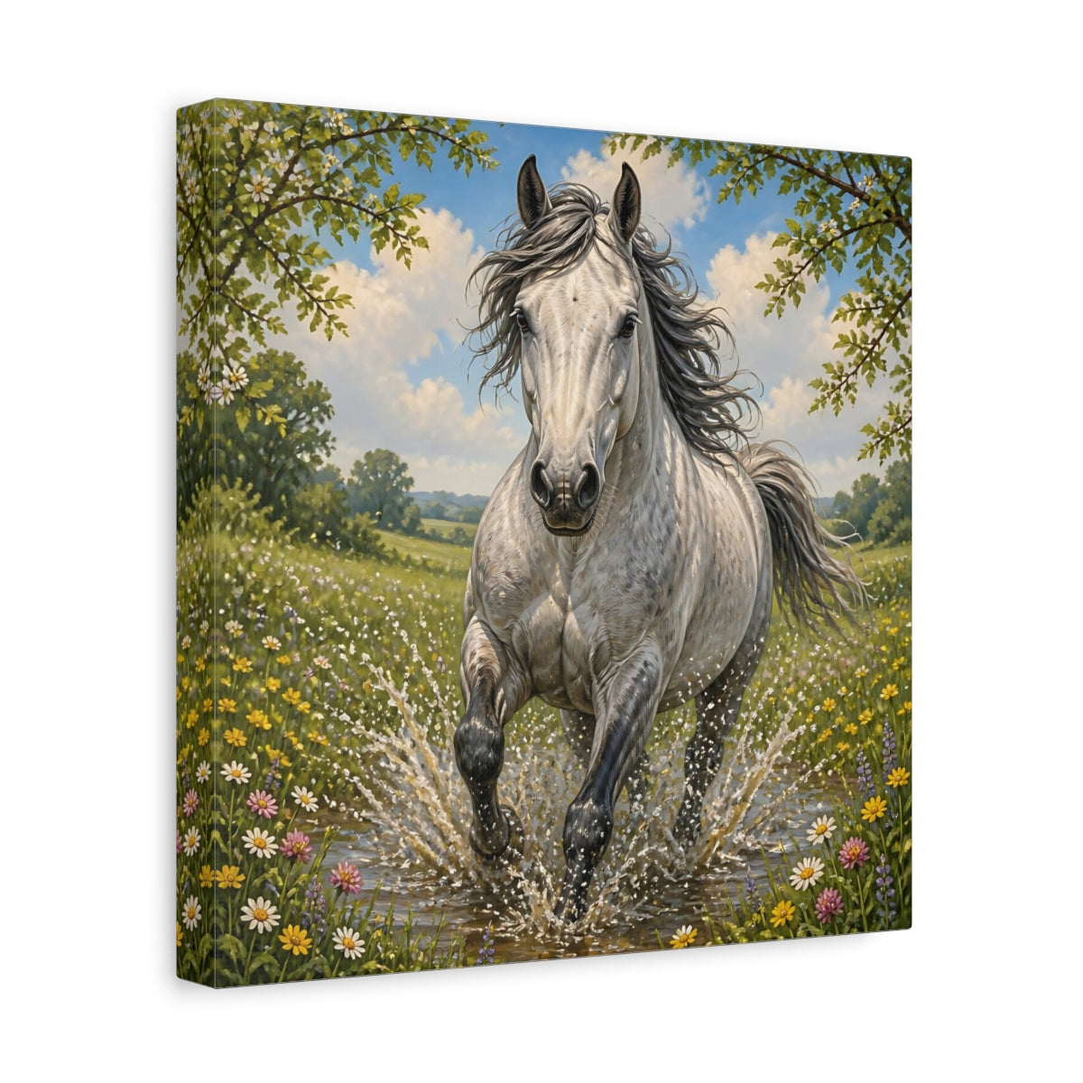 Side Mockup 8. Dapple Gray Horse Animal shown as canvas print