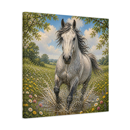 Side Mockup 4. Dapple Gray Horse Animal shown as canvas print