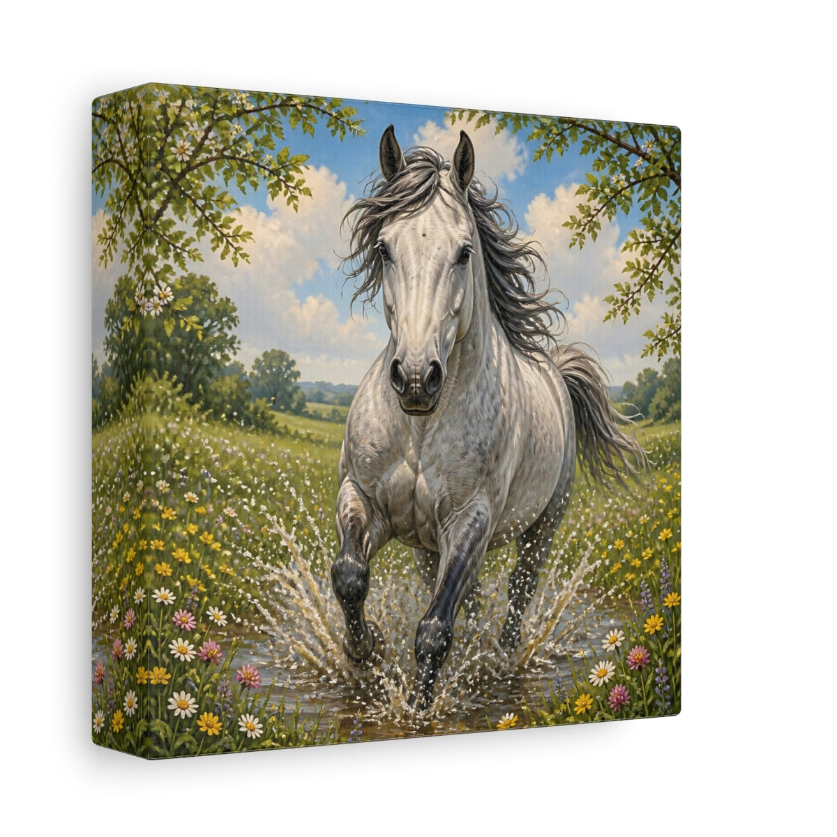 Side Mockup 2. Dapple Gray Horse Animal shown as canvas print