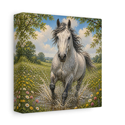 Side Mockup 2. Dapple Gray Horse Animal shown as canvas print