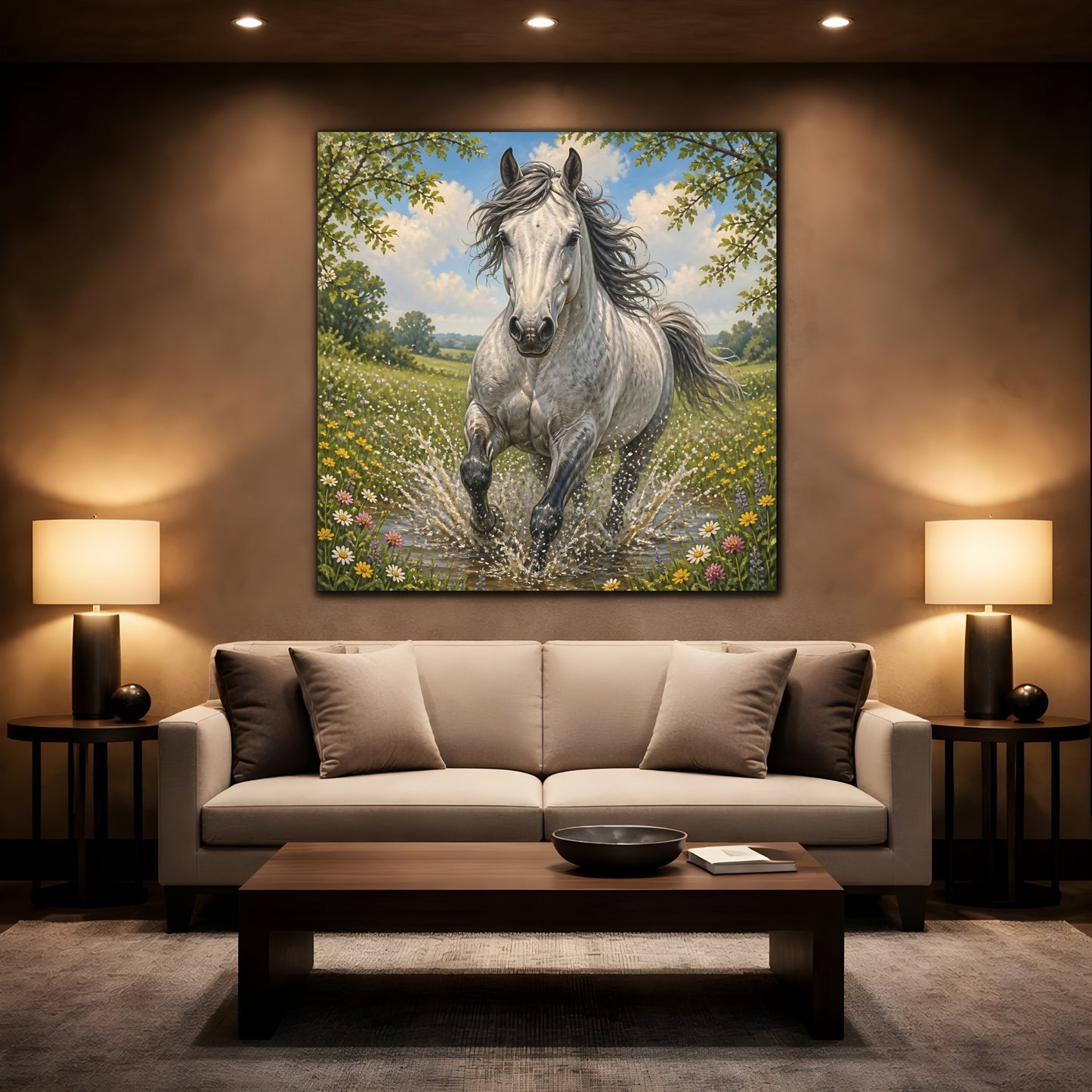 Mockup 2. Dapple Gray Horse Animal shown as canvas print