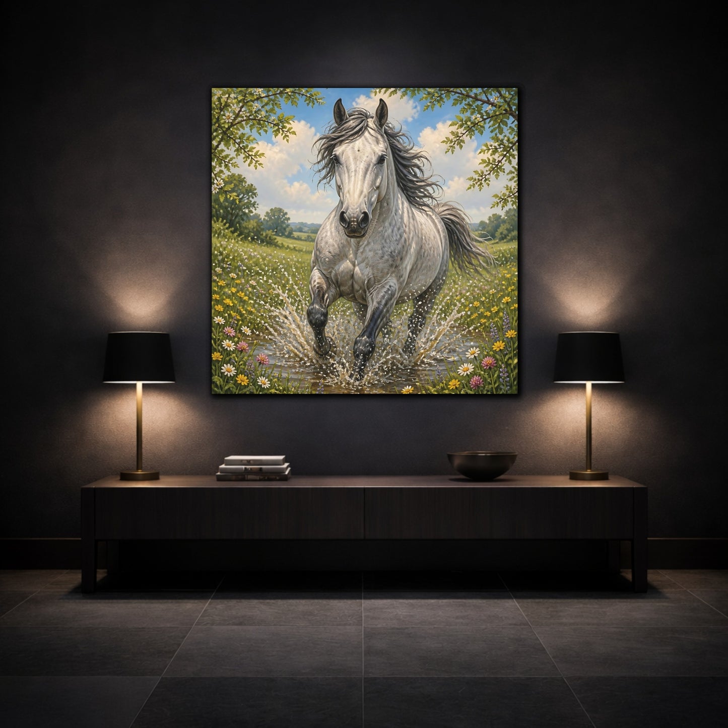Mockup 3. Dapple Gray Horse Animal shown as canvas print