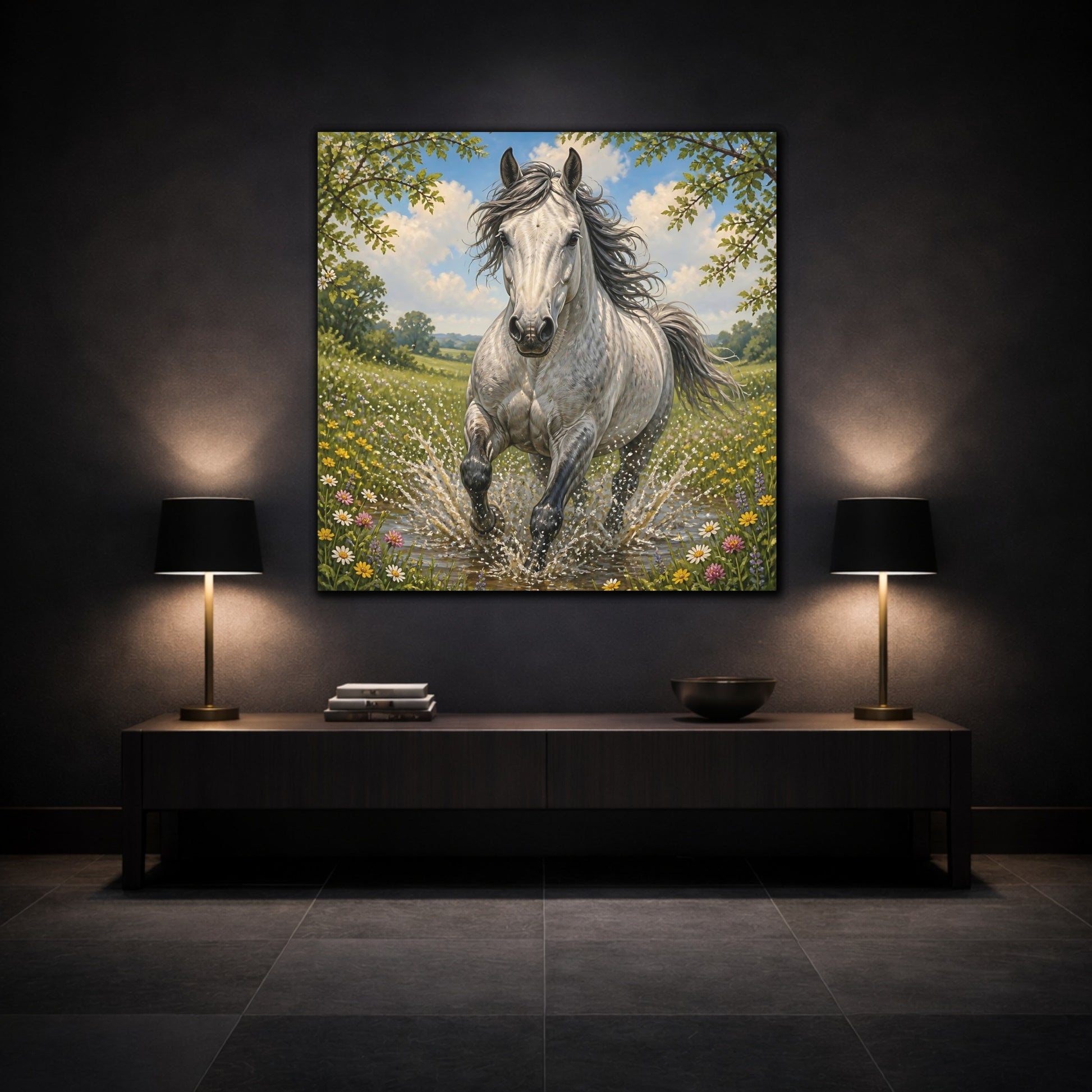 Mockup 3. Dapple Gray Horse Animal shown as canvas print