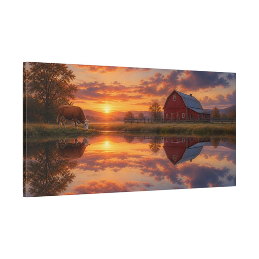 Main Mockup. Dawn At The Red Barn shown as canvas print