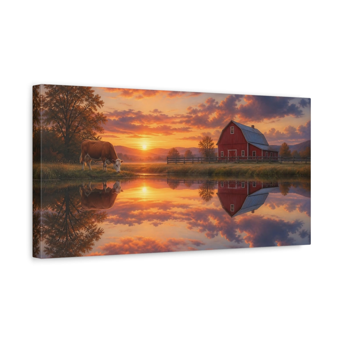Side Mockup 3. Dawn At The Red Barn shown as canvas print