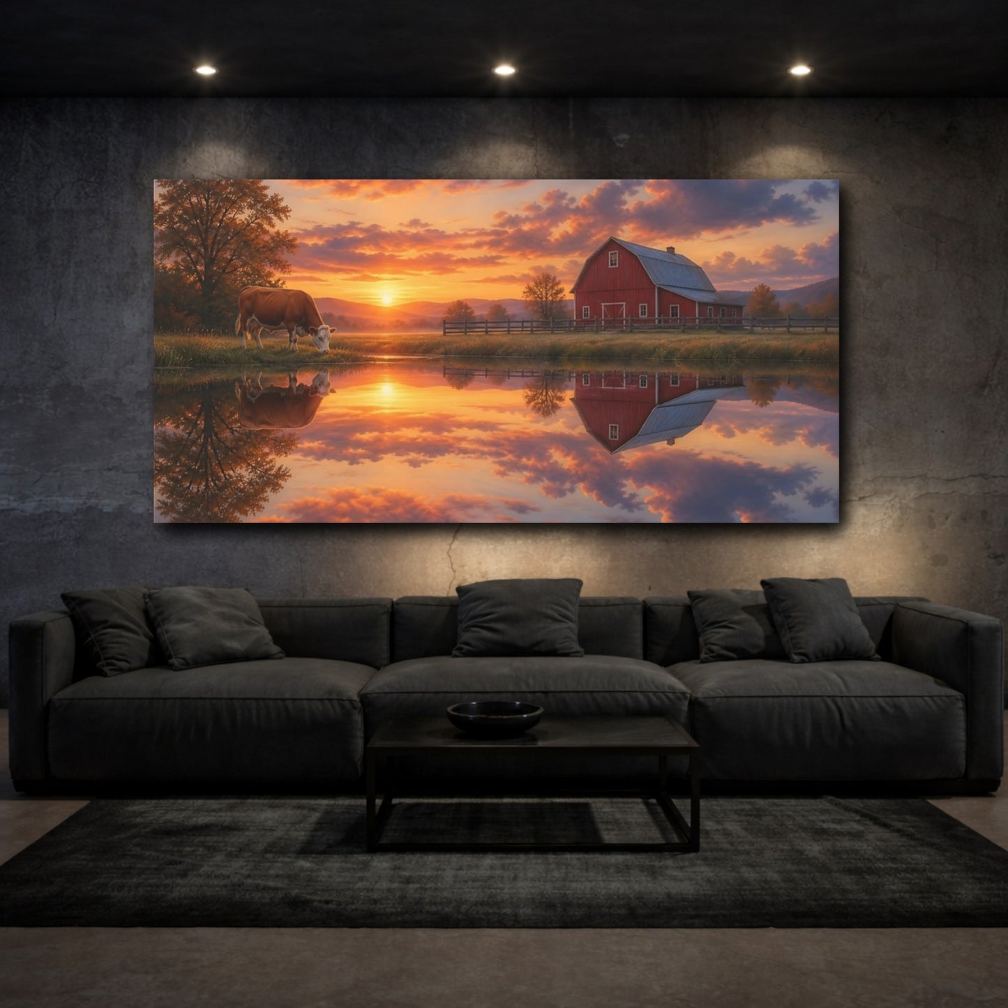 Mockup 3. Dawn At The Red Barn shown as canvas print