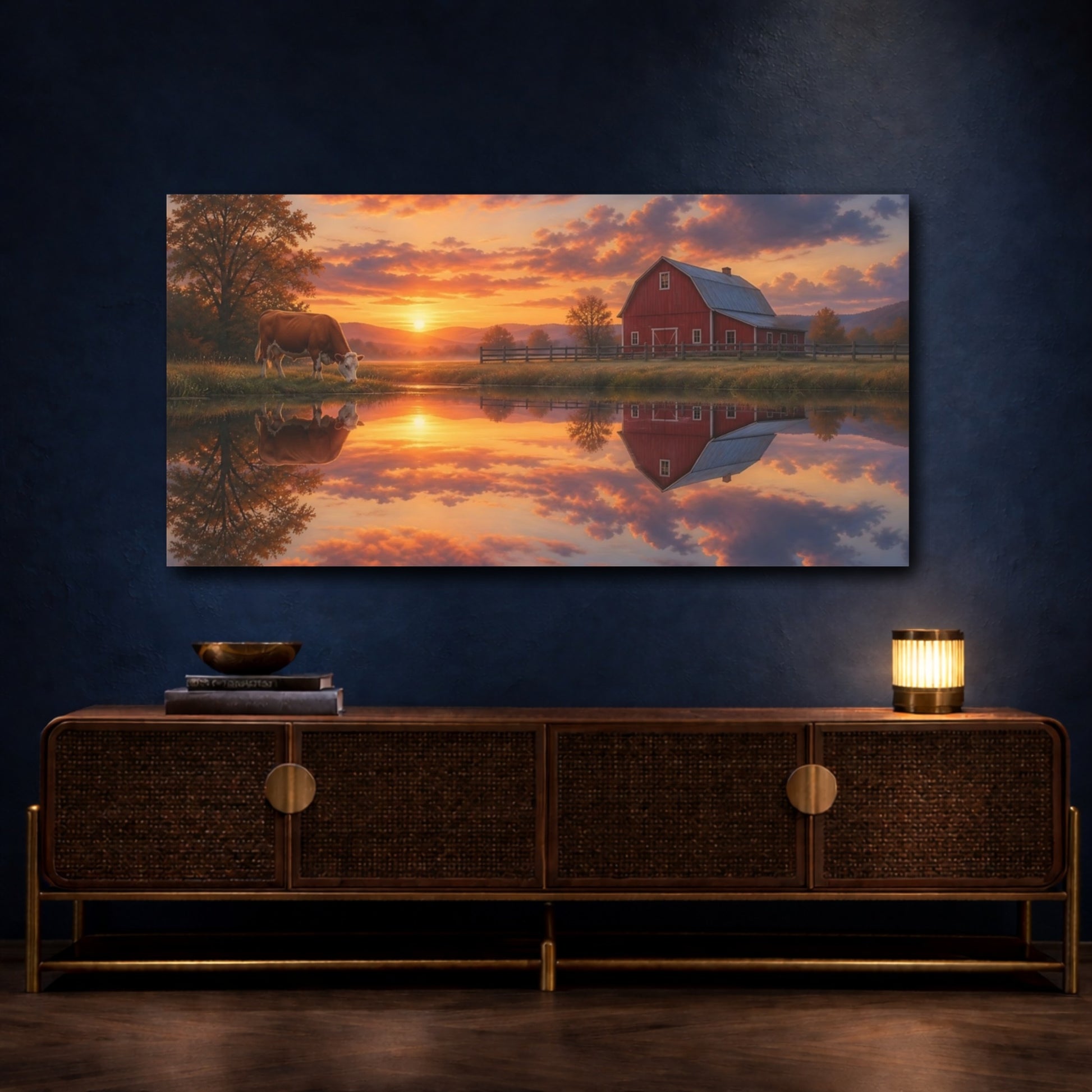 Mockup 4. Dawn At The Red Barn shown as canvas print