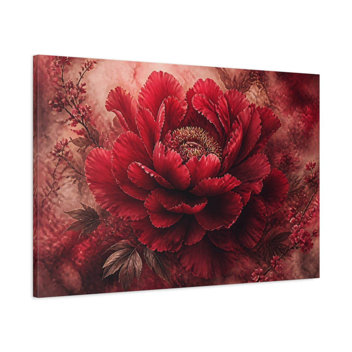 Main Mockup. Deep Crimson Bloom shown as canvas print