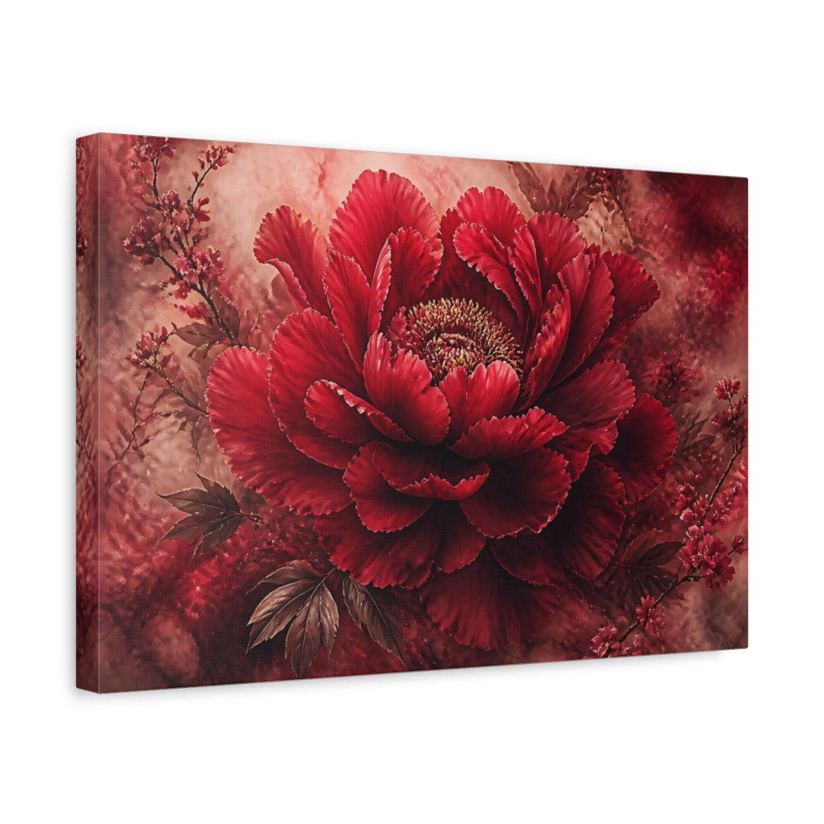 Side Mockup 4. Deep Crimson Bloom shown as canvas print