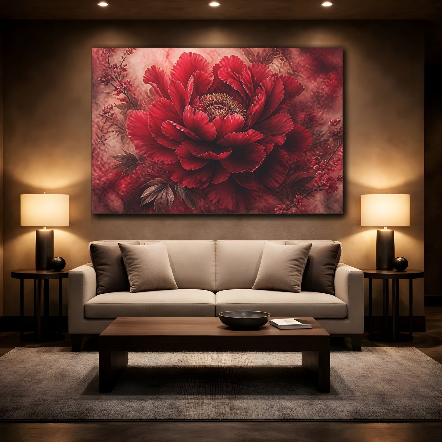 Mockup 2. Deep Crimson Bloom shown as canvas print