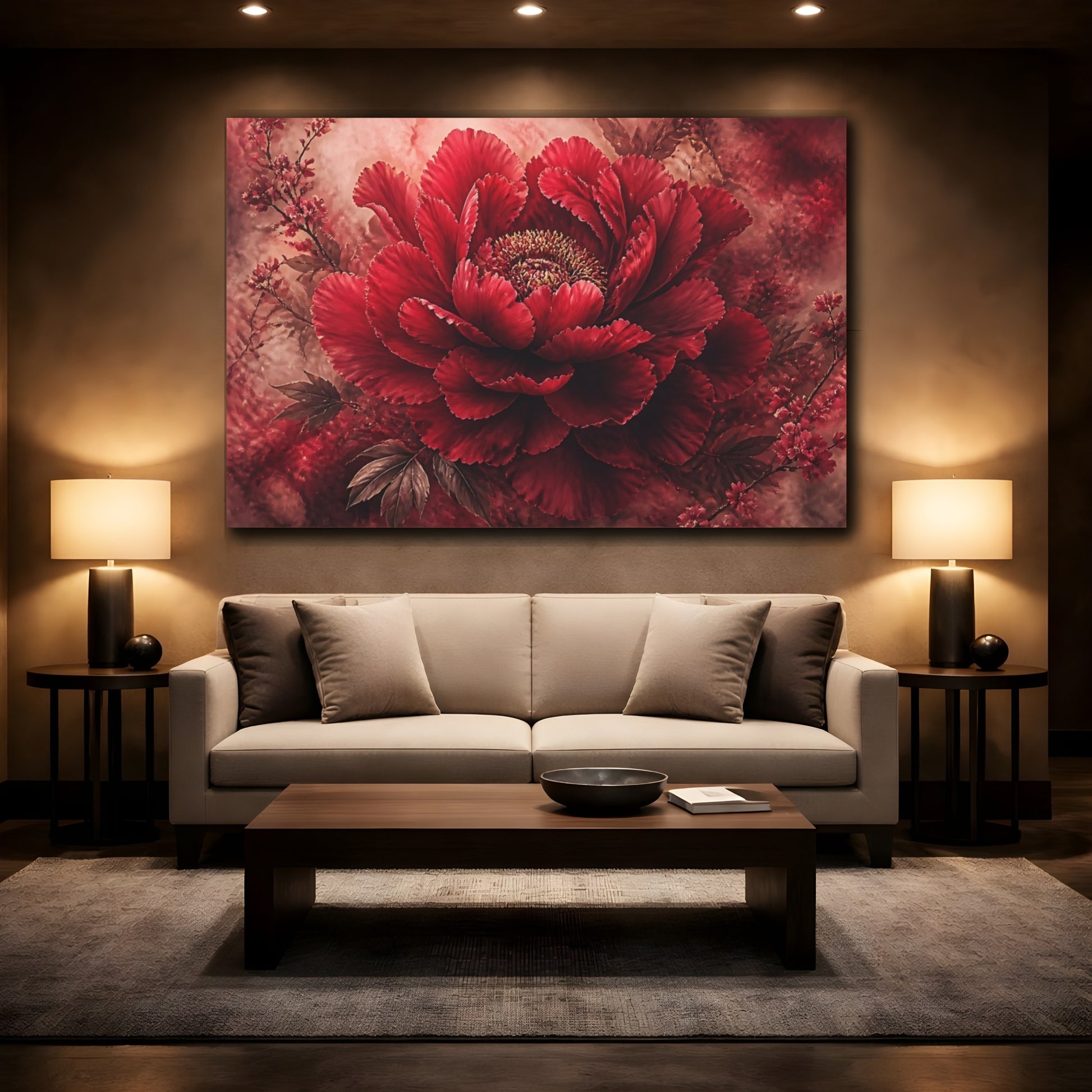 Mockup 2. Deep Crimson Bloom shown as canvas print